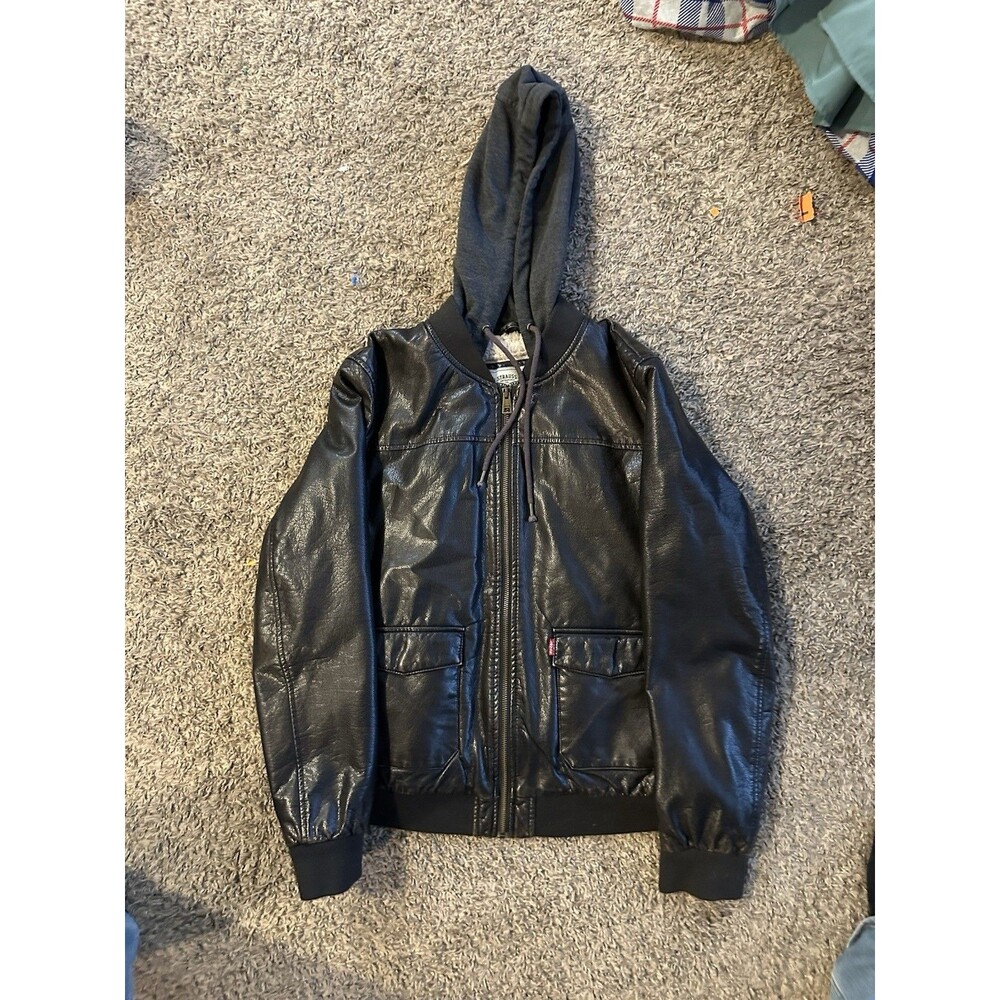 Levi’s Sherpa Lined Faux Leather Hooded Trucker Jacket